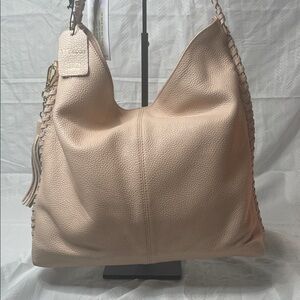 M London - Beige w/ cool pink tone Leather Hobo Bag